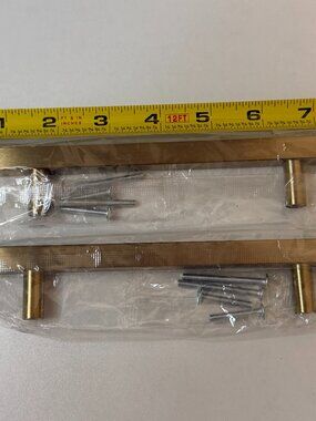2 pack New in Package 8 inch Gold Square Cabinet Door Drawer Pulls W/ Hardware